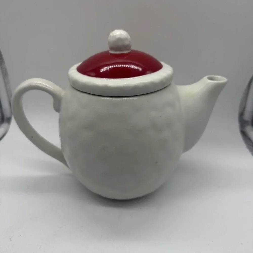 Hallmark Santa Claus Ceramic Teapot Christmas Holiday Red Hat Lid Microwave Safe